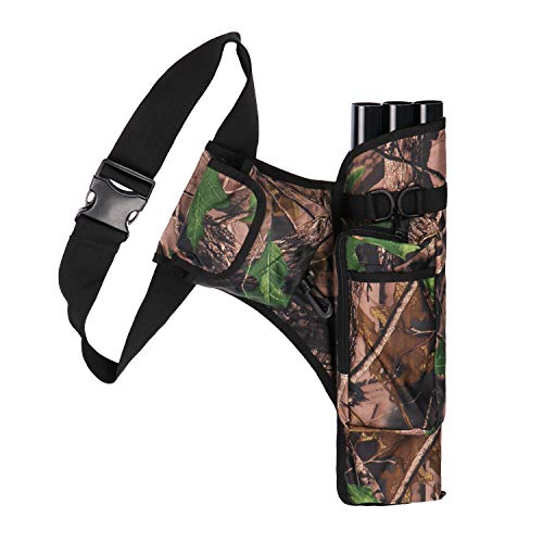 Coolty Caza al Aire Libre Flecha Tiro con Arco Carcaj 3 Tubos con Bolsillos y Correa Ajustable para Uso en la Espalda o la Cintura (Camuflaje)