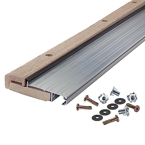 Image of M-D Building Products 76265 4-9 /16 in. x 1-1 /8 in. x 36 in. Silver Adjustable Aluminum & Hardwood Threshold Kit - Versatile Solution for French and Exterior Doors