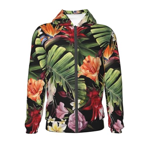 Watercolor Tropical Flowers Kid Hoodies Boys Zip Up Sweatshirts Girls Pullover with Pocket2