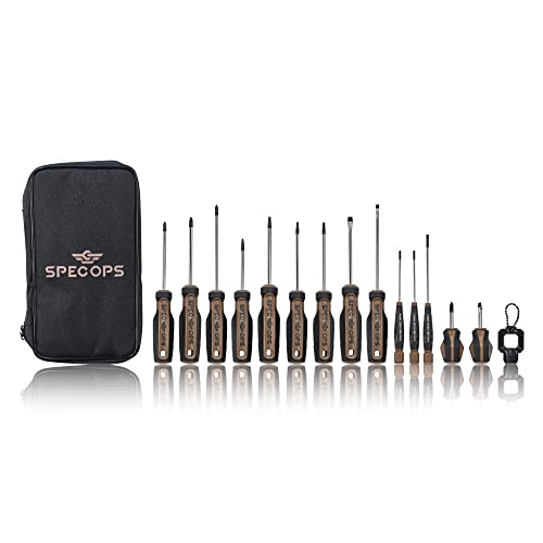 Image of Spec Ops Tools Screwdriver Set for Professional Construction & Jobsite Use, Phillips, Slotted, Torx and Square Drivers with Magnetic Tips, 14-Piece
