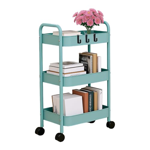 3段ワゴン キャスター付き 収納ラック ブルー キッチン リビング ベッドルーム 幅45cm×奥行30cm×高さ69cm洗面所 隙間収納 スリム おしゃれ ラック キッチンワゴン ランドリーラック 調味料入れ 洗濯機 ペットボトル収納