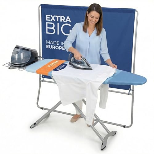 Table à Repasser XXL Grande Pliable Solide Planche Repasser pour Centrale Vapeur - 130x47cm - Fabriqué en EU