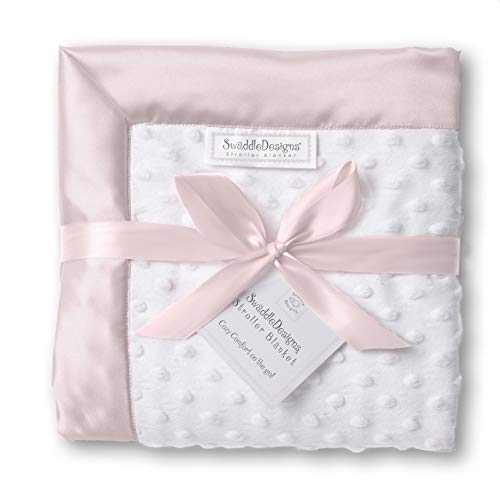 Image of SwaddleDesigns Stroller Blanket, Cozy Plush Baby /Toddler Blanket, 30x40 inches, Plush Dots with Pastel Pink Satin Trim