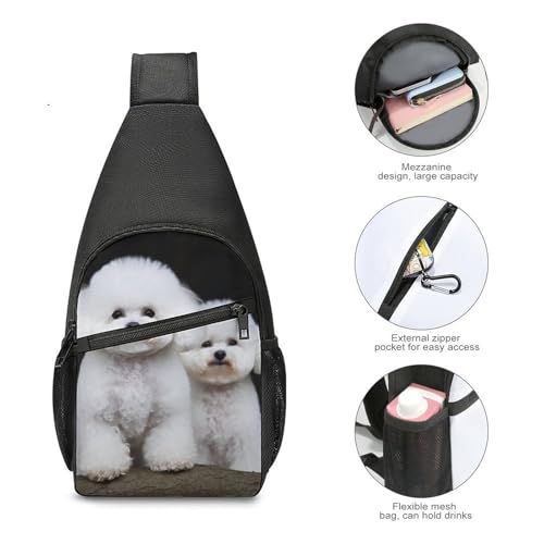 Mochila tipo Sling Bichon Frise para senderismo y uso casual miniatura 5