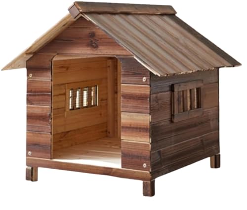 VoyageView 屋外犬小屋 防雨・耐腐食 大型犬小屋 木製屋外ハウス ペットハウス 通気性・保温性 四季通用 防風・防雨・日よけ 組み立て簡単 休憩所 屋外ペット用品 小型犬・中型犬・大型犬に最適 (ドアなし二重窓,M)