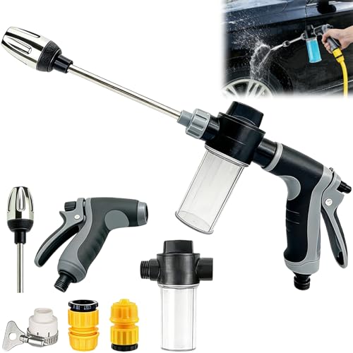Power Jet Hochdruckpistole Verstellbare Metall-Spritzpistole mit Hochdruckdüse Powerjet Wasser 3 Sprühmodi Ideal Für Gartenschlauch Autowäsche & Pflanzenbewässerung