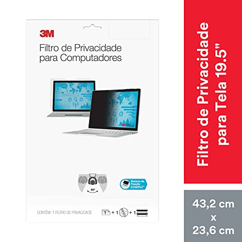 3M, Filtro de Privacidade para Monitor Tela Widescreen 19.5', Preto