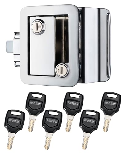 Image of Lock, RV Camper Door - Universal Security Deadbolt Lock with Handle, Chrome, Pack of 1 + 6 Keys Alike