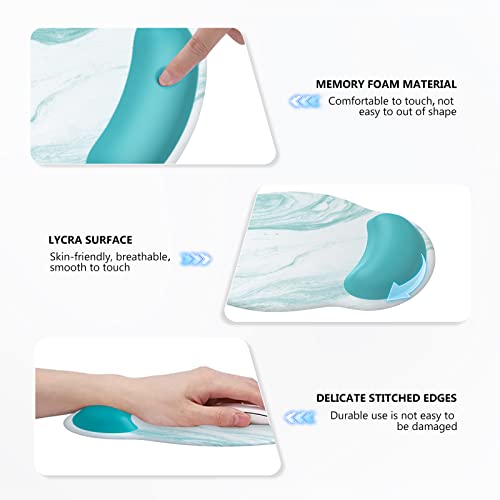 Ileadon Keyboard Mouse Pad Set, Large Gaming Mouse Pad + Keyboard Wrist Rest + Mouse Pad With Wrist Support + Coaster, Easy Typing Pain Relief, 4In1 Desk Mat Set For Home Office, Teal Turqoise Marble #TOP3