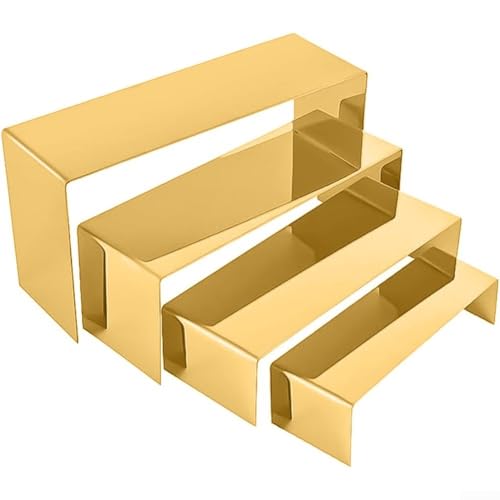 Elchuiaby Stainless Steel Display Risers Set Of 4 Display Stand Rack For Cupcake Dessert Jewelry Cosmetics Perfume In Gold Silver(gold)