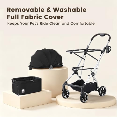Image of T4 Max Pet Stroller Dog Cat Stroller for Small Medium Dogs Cats, 4 Wheels Travel Folding Carrier Waterproof Puppy Stroller with Pad, Canopy and Cup Holder (T4 Max Black)