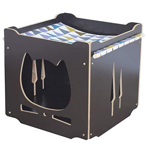 S-Lifeeling Wooden Cat House Rabbit Hideout with Hammock Stackable Collapsible Cat Kity Cube Room Splicing Bunny Cat Climbing Combination