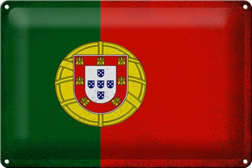 Cartel de chapa con bandera de Portugal (30 x 20 cm), diseño de bandera de Portugal