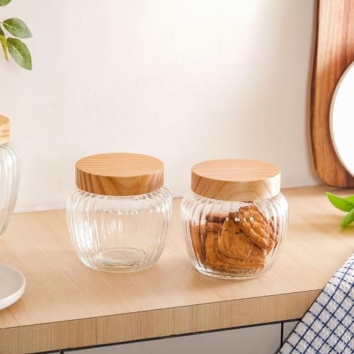 Image of Nestasia Glass Containers for Kitchen Storage Set of 2-2200ml, Airtight Transparent Glass Jar 2+ litre with Wooden Lid for Kitchen Pantry, Spice, Masala, Pickles, Pulses, Dry Fruits, Snacks Storage