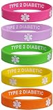 Max Petals Type 2 Diabetic Medical Alert ID Privacy Enhanced Silicone Bracelets Fun Colors 5 Pack