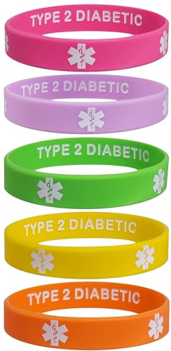Max Petals Type 2 Diabetic Medical Alert ID Privacy Enhanced Silicone Bracelets Fun Colors 5 Pack