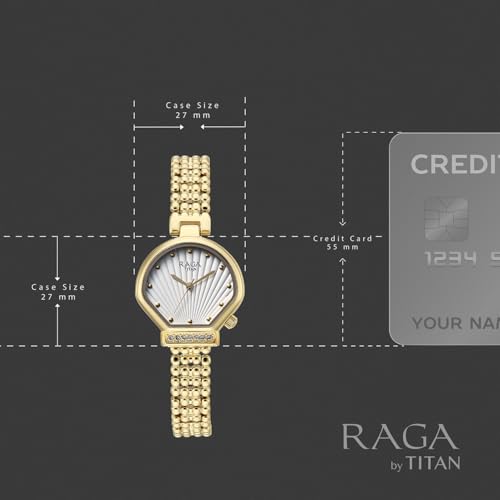 Image of Titan Raga Spotlight with Quartz Analog White Dial Gold Brass Strap Watch for Women - 95432YM01