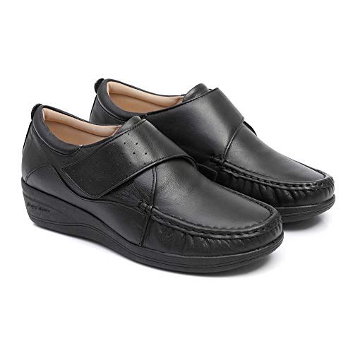 Sapato Feminino confort couro sola Anabela 084 mager (35, 084 preto)