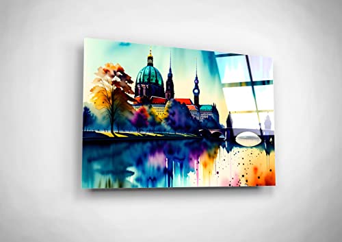 Watercolor Berlin Landscape Wall Art Tempered Glass Print Home Office Decoration #TOP8