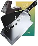 DALSTRONG Obliterator Meat Cleaver - 9' - Gladiator Series R - Stand and Sheath Included - Razor Sharp Massive Heavy Duty - 3lbs - 6mm Thickness - 7CR17MOV High Carbon Steel - NSF Certified