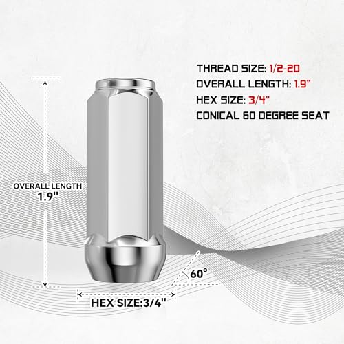 Image of 20PCS 1 /2-20 Chrome Closed End Bulge Acorn Lug Nuts 1.89 inch | Cone Seat, 3 /4 inch Hex, Compatible with Bronco Mustang Ranger Cherokee Liberty YJ TJ KJ KK ZJ WJ WK XK MJ XJ, Aftermarket Wheels