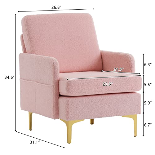 Karl Home Accent Chair Upholstered Sofa Chair Teddy Fleece Modern Armchair Mid-Century Living Room Furniture, Pink #TOP1
