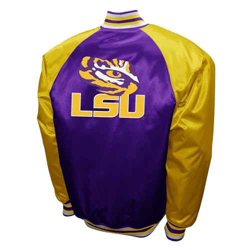 2Bhip NCAA Louisiana State LSU Tigers Adult Purple Lightweight Vintage Style Satin Bomber Varsity Jacket2