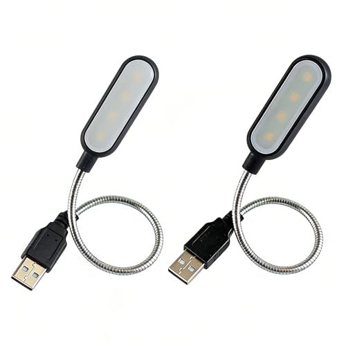 TASSFROO 2 lampadine USB a LED, flessibili a collo di cigno USB, dimmerabili in nero e bianco, 1 W, lampada portatile per tastiera PC, power bank, libro lettura, luce notturna, luce notturna