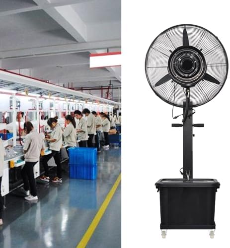 Industrial Oscillating Misting Pedestal Fan - Heavy-Duty Cooling Fan for Warehouse, Workshop, Factory & Patio - High Airflow Standing Fan for Ultimate Comfort (550)