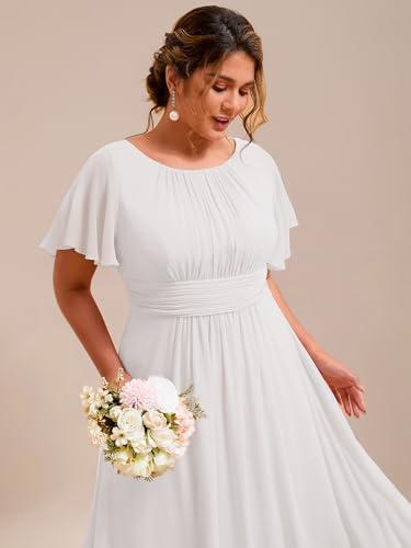Image of Ever-Pretty Plus Elegant Formal Dresses for Curvy Women Round Neck Short Sleeves Chiffon Bridesmaid Mother of The Bride Dress