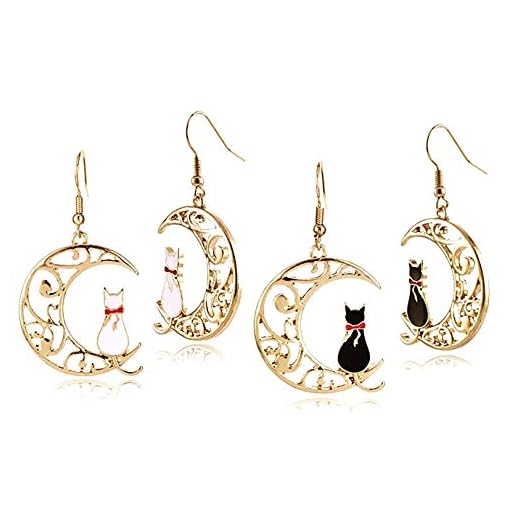 2 pieces Gold Plated Sailor Cat Moon Anime Earrings Gift for Girls Women Jewelry