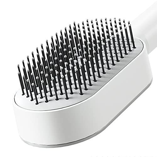 Self Cleaning Hair Brush for Women Detangling Hair Brush Soft Hairbrush Anti Static Air Cushion Massage Hair Comb for Women Long Short Wavy Straight Hair(White) - Image 4