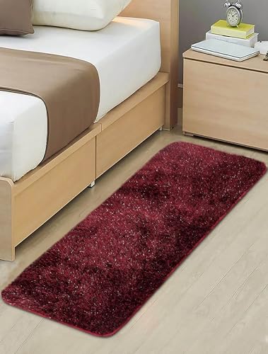 Image of Saral Home Shaggy Modern Carpet (Mehroon, 45X120 cm)