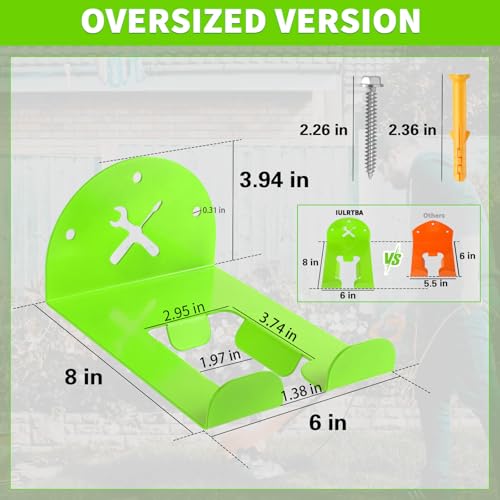 Upgraded Trimmer Rack Wall Mount - 8" Heavy Duty Weed Eater Hanger for Garage Wall, Garden Power Tool Holder Organizer Hooks for Grass Trimmer, Hedge Trimmer, Leaf Blower and Chainsaw, Green, 3 Pack by iulrtba - Used condition - Image 3