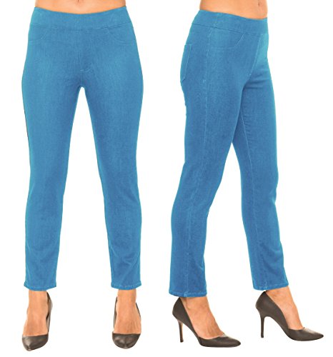 Lior paris Women’s SAGE Tapered Leg Pull on Pant with Enzyme Wash Vintage Blue Denim and Functional Back Pockets