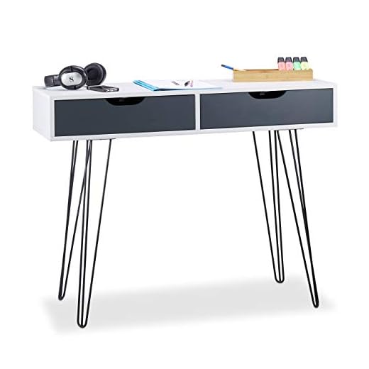 Relaxdays, 76 x 100 x 40 cm, Blanco Escritorio con cajones, Diseño Moderno, Juvenil, tableros conglomerado DM, Hierro