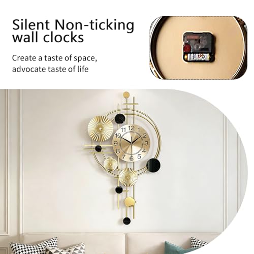 Large Wall Clocks for Living Room,Silent Non Ticking,Battery Operated Oversized Round Modern Wall Clock for Bedroom,Farmhouse,Office Wall Decor-17.8x30.7Inch(Golden) - Image 5