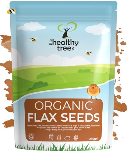 Organic Raw Flax Seeds (Linseed) by TheHealthyTree Company - Brown Whole High in Omega 3 Fibre Magnesium and Vitamin B1 - Vegan Flaxseeds (250g)