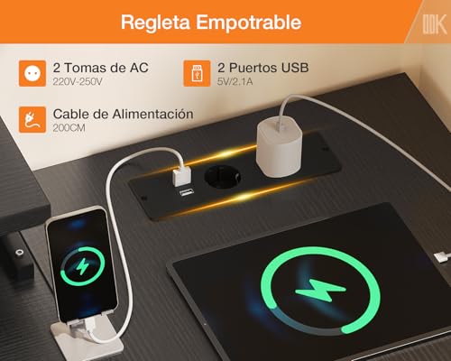 Miniatura 5 de Odk Escritorio Esquinero Con Puerto De Carga Usb Y Toma De Corriente, Mesa De Ordenador En Forma De L Con 4 Cajón, Escritorio De Esquina Gaming Con Soporte Monitor Para Hogar, Oficina, 140x80x87cm