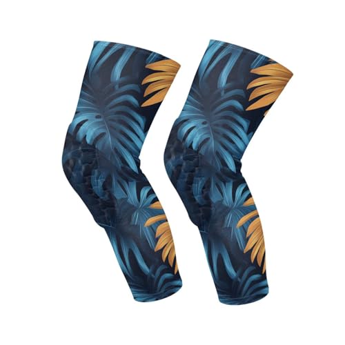 JUNZAN Tropical Monstera Teal Blue Basketball Knee Pads for Youth Kids Wrestling Knee Pads with Sleeves Sport Kneepads for Volleyball Football