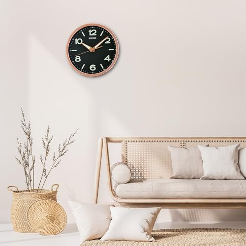 Image of Seiko Elegant Round Golden Plastic Home Decor Night Glow English Numbers Wall Clock with Sweep Movement (Size: 31 x 4 x 31 CM | Weight: 740 gram | Color: Golden)
