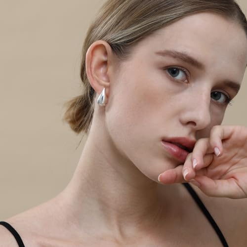 Image of Apsvo Chunky 14K Gold Plated Hoop Earrings for Women, Lightweight Waterdrop Hollow Open Hoops, Hypoallergenic Dupes Earrings
