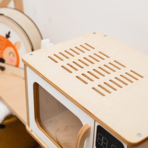 Wooden Kids Microwave Oven Montessori Furniture for Toddler Play Toy Microwave Wood Kids Playroom Natural Wooden Nursery Decor Birthday Baby Gift Neutral Room Kids Gift 2nd 3rd Birthday (Natural) - Image 9