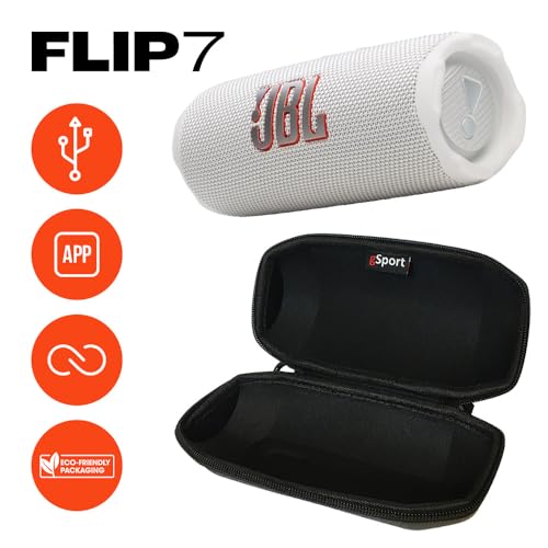 Image of JBL FLIP 7 Waterproof Portable Speaker Bundle with gSport Carbon Fiber Case (White)