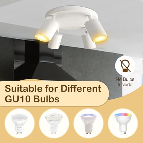 Image of Wiseworld 4 Light Track Lighting Fixtures for Ceiling LED White Spot Lights Indoor Round Chassis GU10 Base Lamp Rotatable Modern Ceiling Spotlight for Bedroom Kitchen Hallway (Bulb Not Included)