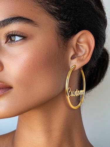 Image of Stainless Steel Chunky Hoop Earrings For Women, Minimalist and Chic, Black /Gold Plated, Round Hoops Earrings Hypoallergenic, Size: 30mm /40mm /60mm /80mm, Come with Box