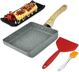 Artcome Japanese Omelette Pan Non-Stick Coating Tamagoyaki Egg Pan Rectangle Mini Frying Pan, with Silicone Spatula & Brush, Black Plate and Magic Sponge Eraser (Gray)