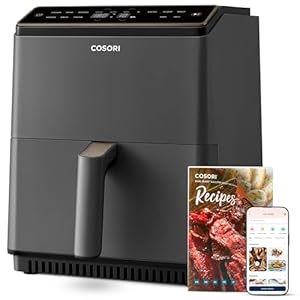 COSORI Dual Blaze Airfryer - Smart Heißluftfritteuse mit Wlan - 6, 4L XXL Air Fryer - 11-in-1: Backen, Grillen, Brot, Hühnchen - 80+ Rezepte - spülmaschinenfest, Grau
