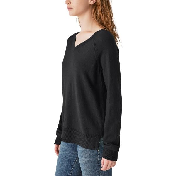 Lucky Brand Women's V-Neck Sweater, Long Sleeves, Side Slits, Cotton Blend, Cream/Green/Red/Black2