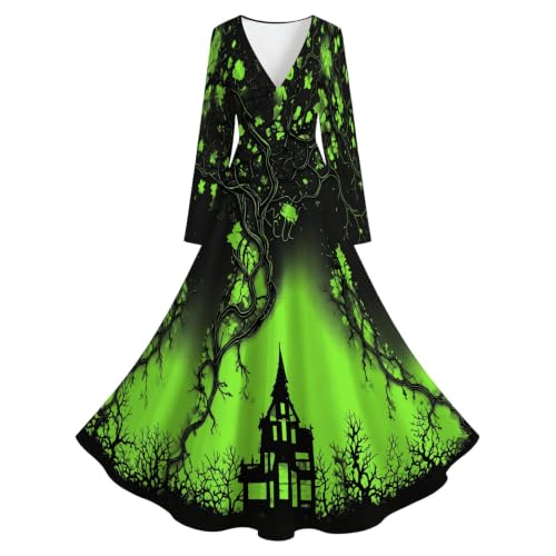 GAHIEDIM Halloween Costume Witch Costume Women Treehouse Thorns Printed Halloween Costumes Gothic Green Large - image 5